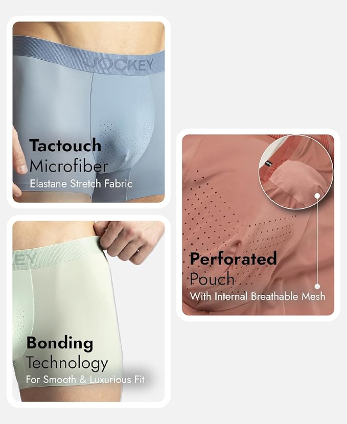 Jockey IC44 Men's Tactouch Microfiber Elastane Stretch Seamfree Bonded Solid Trunk with Internal Breathable Mesh