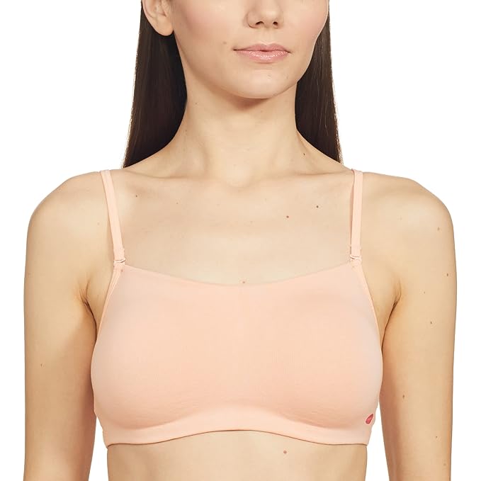 Enamor Moulded Double Layer Front Women's Cotton Cami Bra - Detachable Slim Straps with Back Keyhole, Non Padded, Wirefree, High Coverage - A022