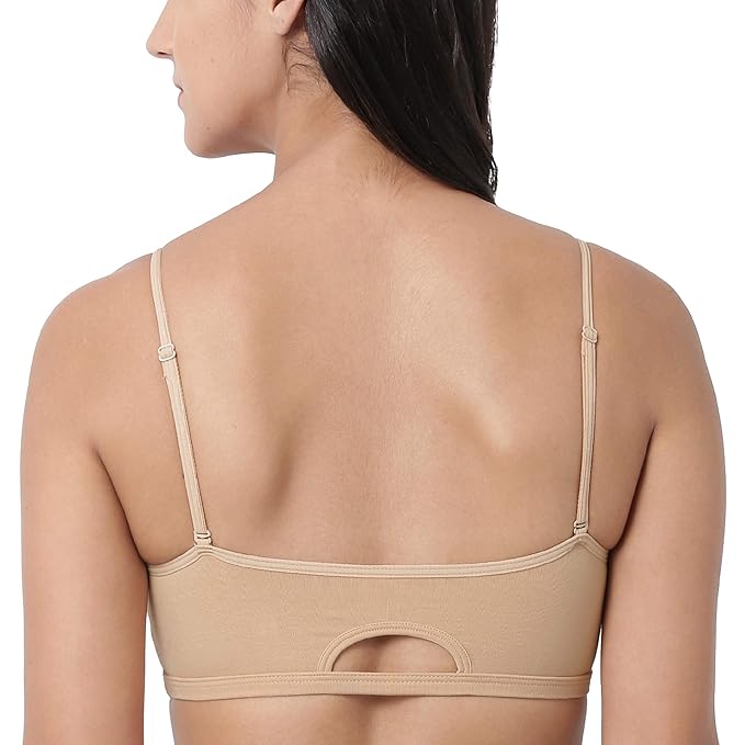 Enamor Moulded Double Layer Front Women's Cotton Cami Bra - Detachable Slim Straps with Back Keyhole, Non Padded, Wirefree, High Coverage - A022
