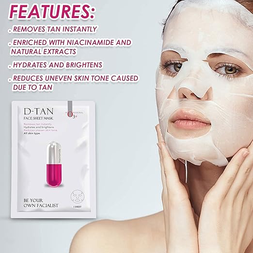 O3+ Facialist Dtan Face Sheet Mask With Niacinamide reduced dark spots, acne scars, and discoloration while giving ultimate brightening