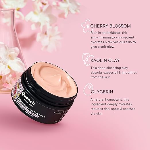 Quench Brightening Pink Clay Mask  Korean Clay Mask with Cherry Blossom & Kaolin Clay  Made in Korea (50ml)