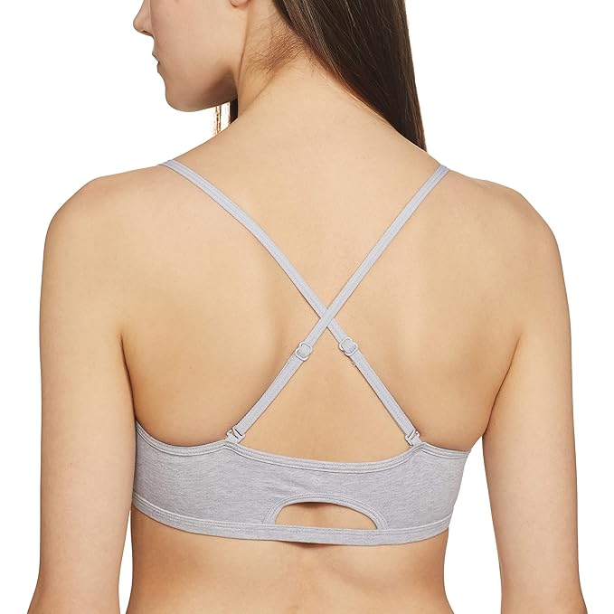 Enamor Moulded Double Layer Front Women's Cotton Cami Bra - Detachable Slim Straps with Back Keyhole, Non Padded, Wirefree, High Coverage - A022