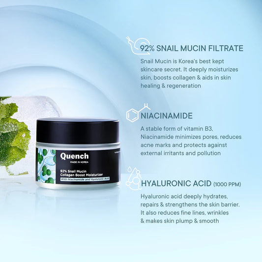 Quench 92% Snail Mucin Collagen Boost Moisturizer with Niacinamide & Hyaluronic Acid - 50 ml