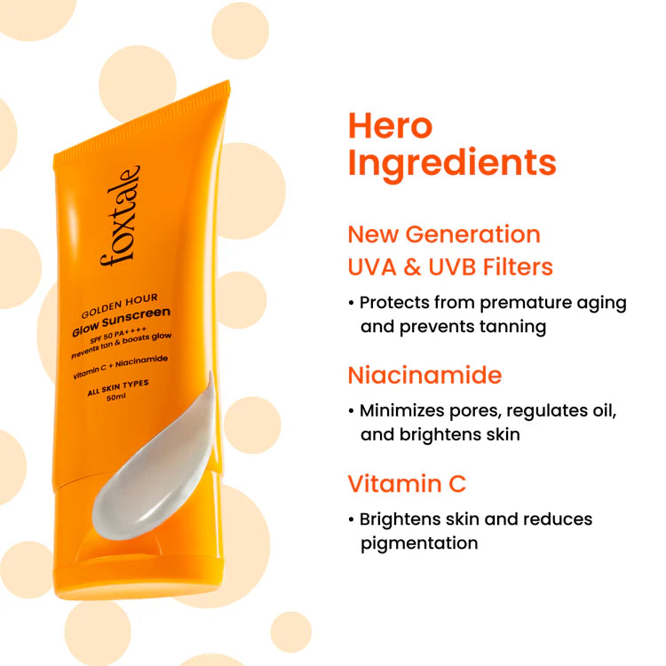 Foxtale SPF 50 Glow Sunscreen Bright and protected skin with Vitamin C + Niacinamide | 50ml