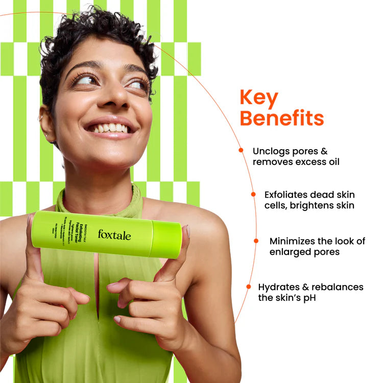 Foxtale Exfoliating Facial Toner 5% Lactic Acid + Niacinamide for brighter skin & tighter pores | 150 ml