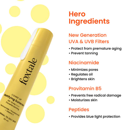Foxtale SPF 70 Matte Finish Sunscreen for Oily Skin Provides UV protection and brightens skin | 50 ml
